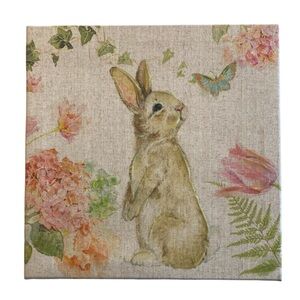 PIER 1 EMBELLISHED MEADOW BUNNY ON LINEN CANVAS